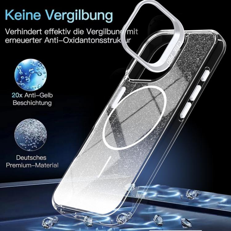 For iPhone 17 Glitter Gradient Magnetic Lens Frame Holder Phone Case