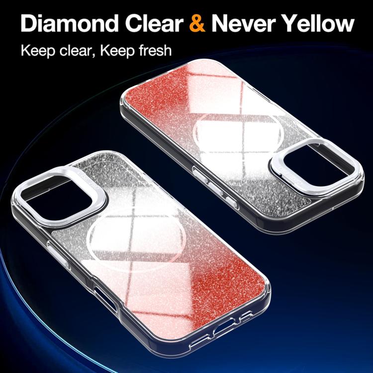 For iPhone 17 Glitter Gradient Magnetic Lens Frame Holder Phone Case