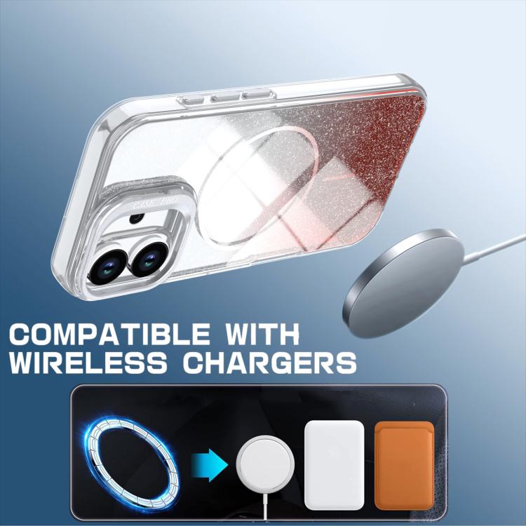 For iPhone 17 Glitter Gradient Magnetic Lens Frame Holder Phone Case
