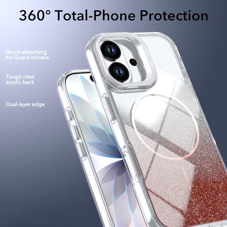 For iPhone 17 Glitter Gradient Magnetic Lens Frame Holder Phone Case