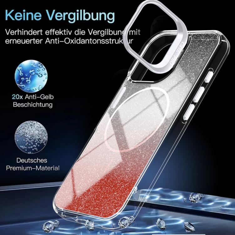For iPhone 17 Glitter Gradient Magnetic Lens Frame Holder Phone Case