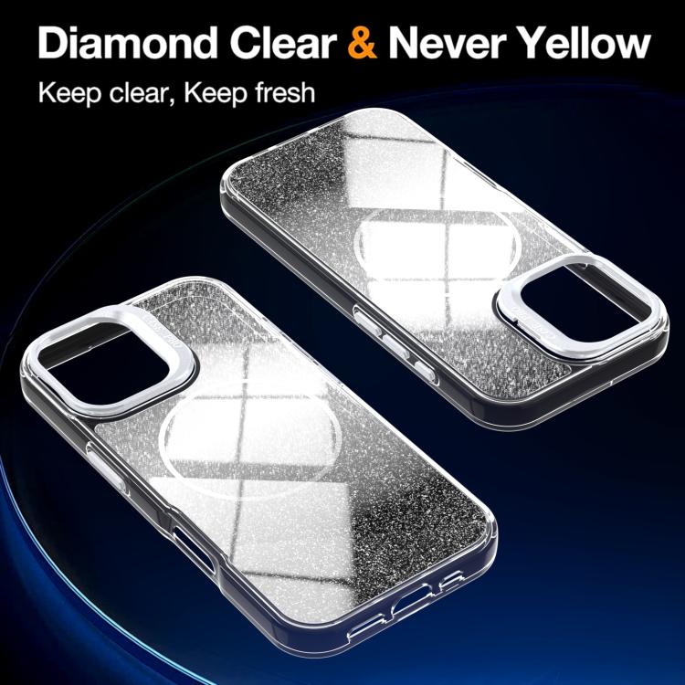 For iPhone 17 Glitter Gradient Magnetic Lens Frame Holder Phone Case