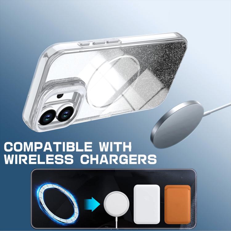 For iPhone 17 Glitter Gradient Magnetic Lens Frame Holder Phone Case