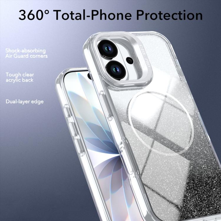 For iPhone 17 Glitter Gradient Magnetic Lens Frame Holder Phone Case