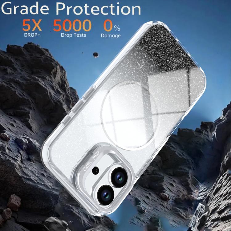 For iPhone 17 Glitter Gradient Magnetic Lens Frame Holder Phone Case