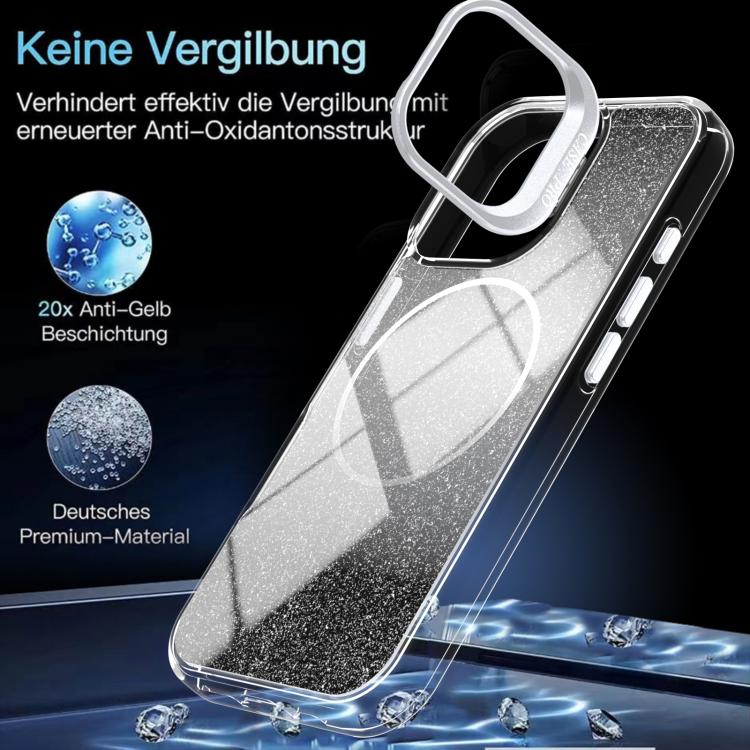 For iPhone 17 Glitter Gradient Magnetic Lens Frame Holder Phone Case