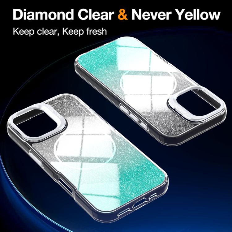 For iPhone 17 Glitter Gradient Magnetic Lens Frame Holder Phone Case