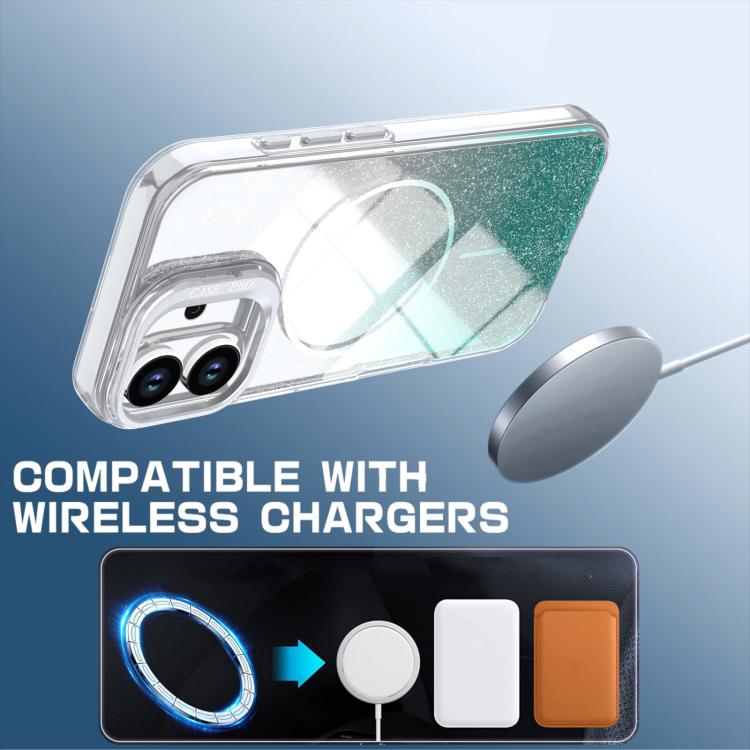For iPhone 17 Glitter Gradient Magnetic Lens Frame Holder Phone Case