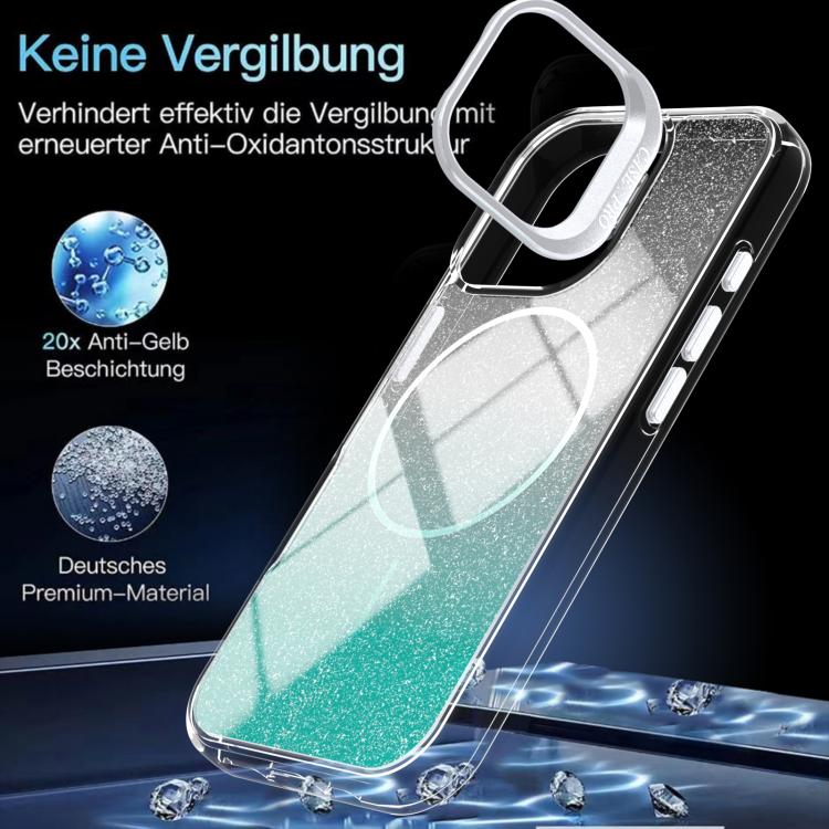For iPhone 17 Glitter Gradient Magnetic Lens Frame Holder Phone Case