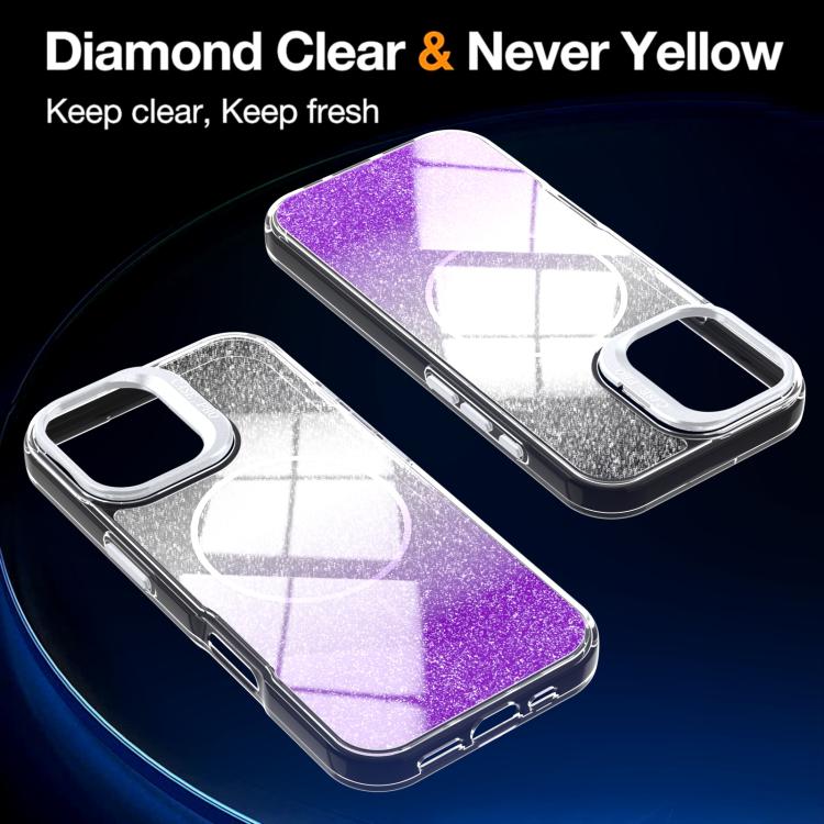 For iPhone 17 Glitter Gradient Magnetic Lens Frame Holder Phone Case