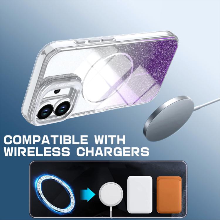 For iPhone 17 Glitter Gradient Magnetic Lens Frame Holder Phone Case