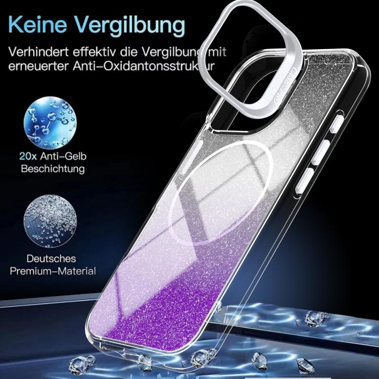 For iPhone 17 Glitter Gradient Magnetic Lens Frame Holder Phone Case