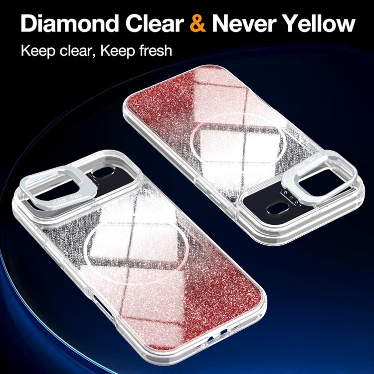 For iPhone Air Glitter Gradient Magnetic Lens Frame Holder Phone Case