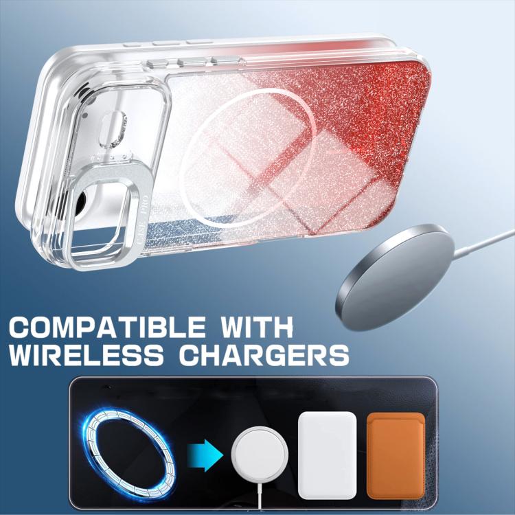 For iPhone Air Glitter Gradient Magnetic Lens Frame Holder Phone Case
