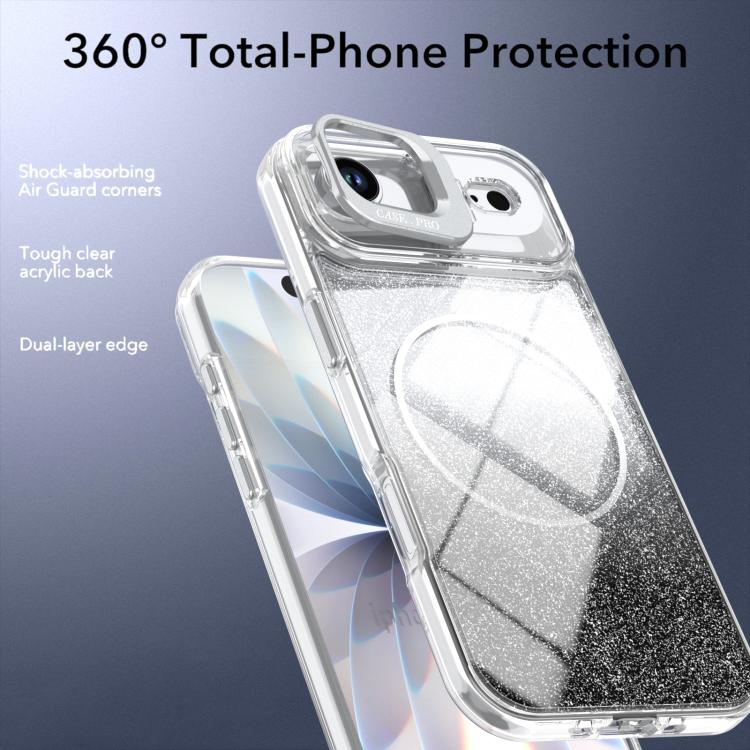 For iPhone Air Glitter Gradient Magnetic Lens Frame Holder Phone Case