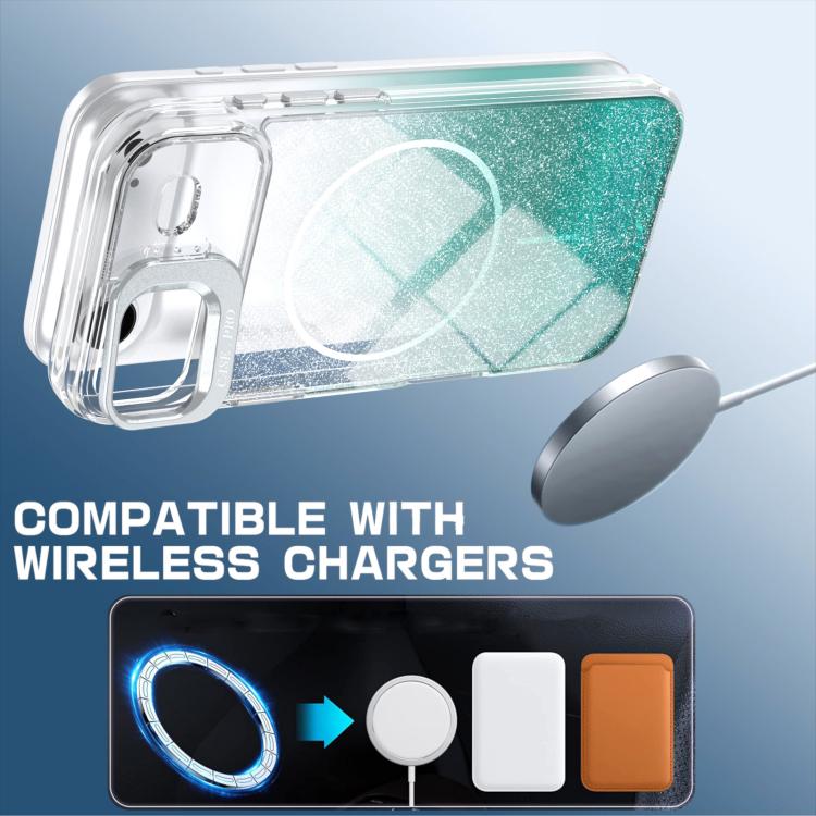 For iPhone Air Glitter Gradient Magnetic Lens Frame Holder Phone Case