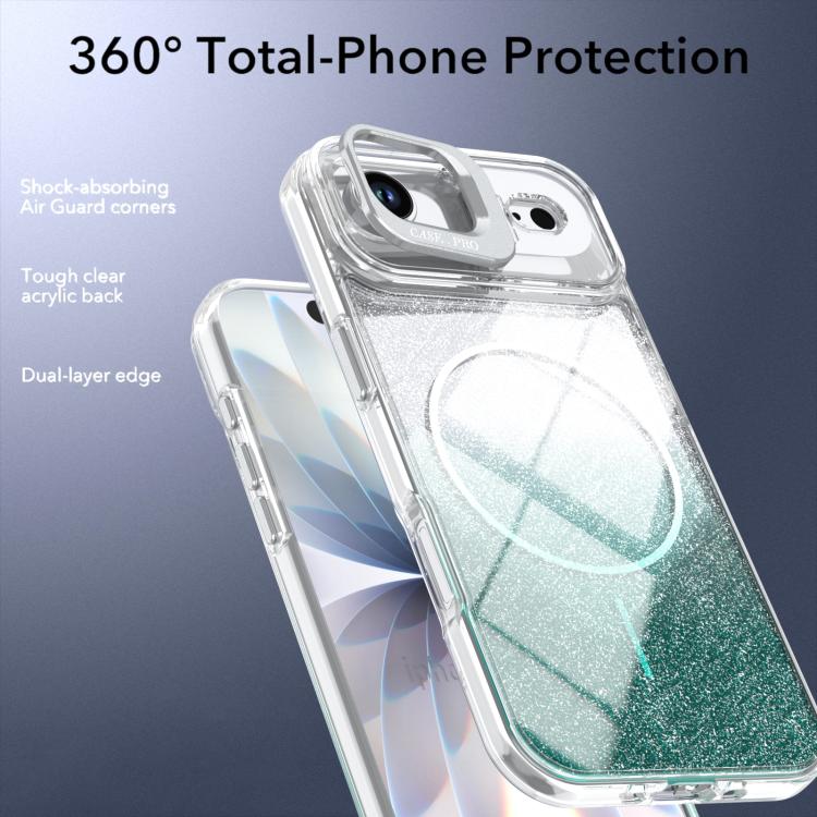 For iPhone Air Glitter Gradient Magnetic Lens Frame Holder Phone Case
