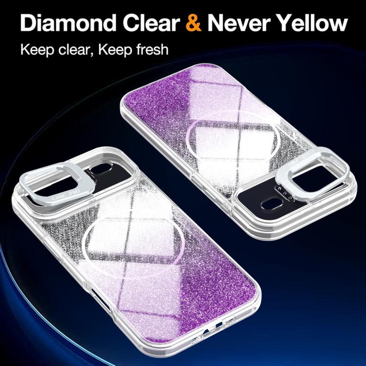For iPhone Air Glitter Gradient Magnetic Lens Frame Holder Phone Case