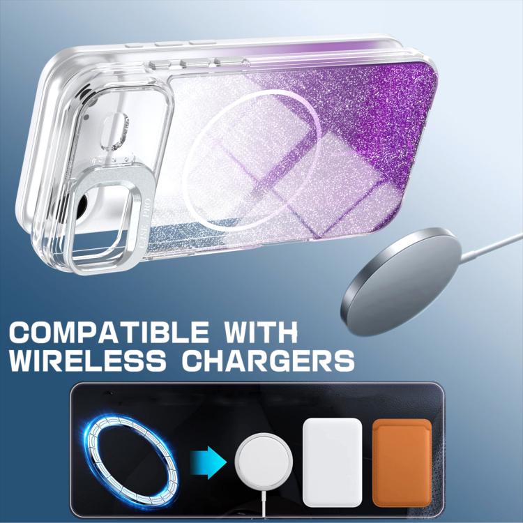 For iPhone Air Glitter Gradient Magnetic Lens Frame Holder Phone Case