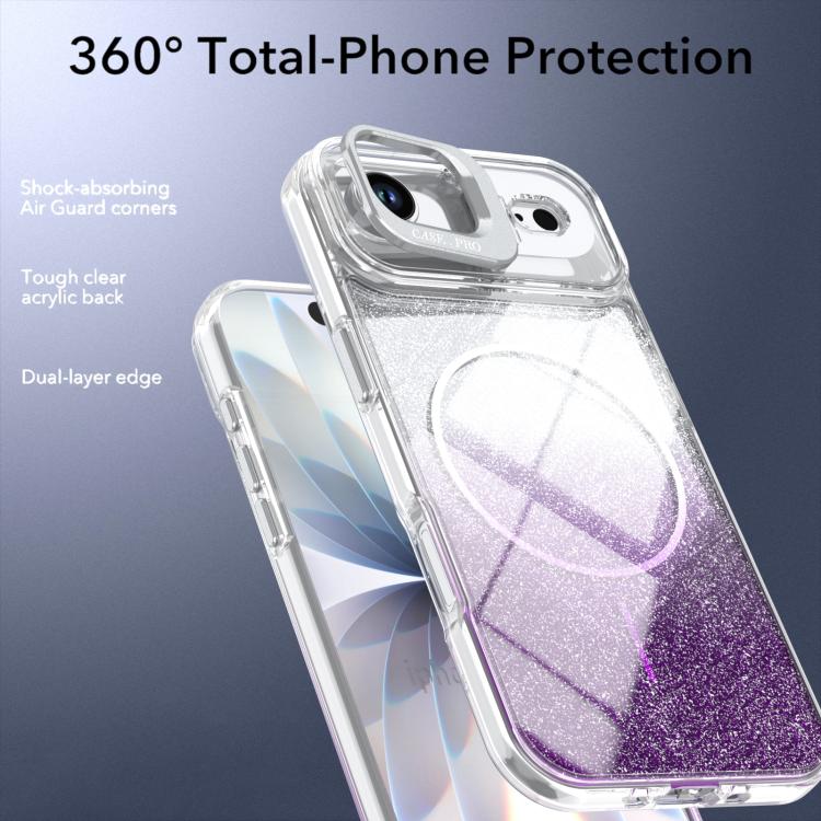 For iPhone Air Glitter Gradient Magnetic Lens Frame Holder Phone Case