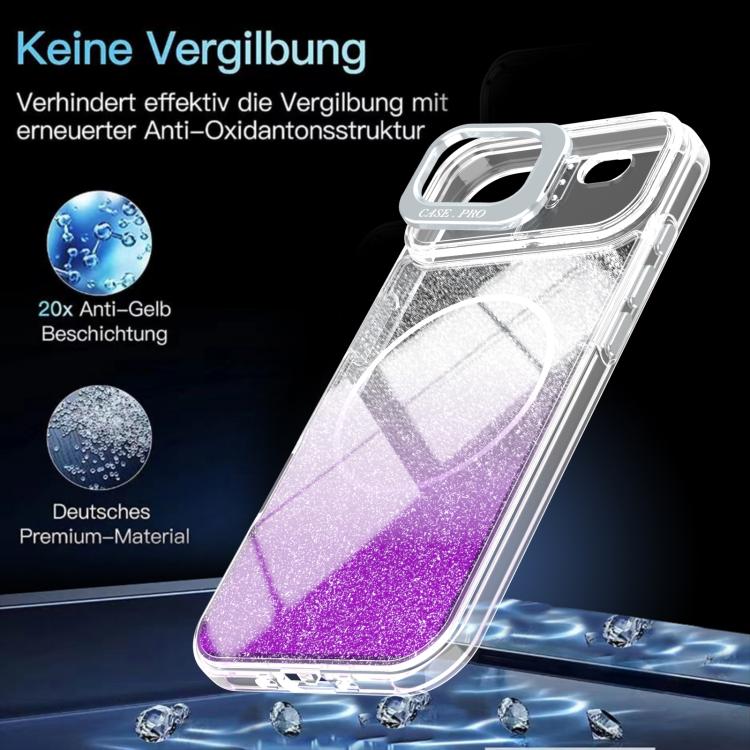 For iPhone Air Glitter Gradient Magnetic Lens Frame Holder Phone Case