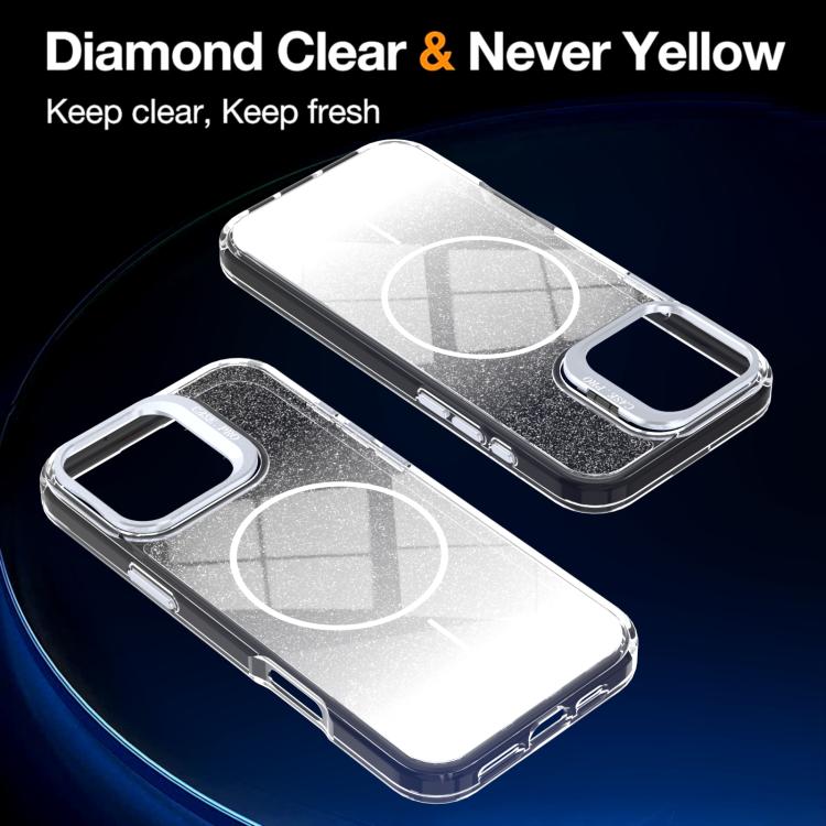 For iPhone 16 Pro Max Glitter Gradient Magnetic Lens Frame Holder Phone Case
