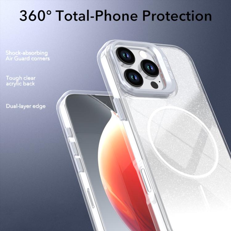 For iPhone 16 Pro Max Glitter Gradient Magnetic Lens Frame Holder Phone Case