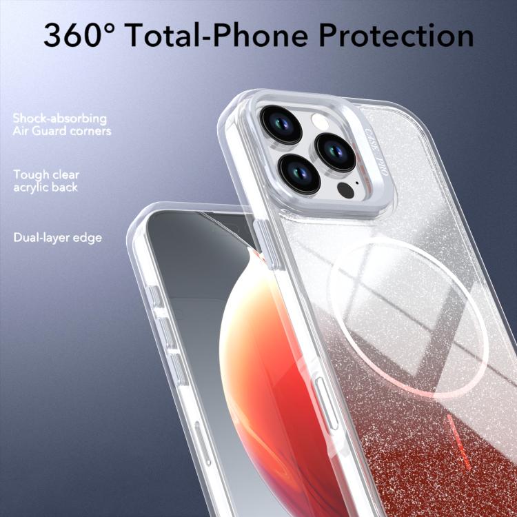 For iPhone 16 Pro Max Glitter Gradient Magnetic Lens Frame Holder Phone Case