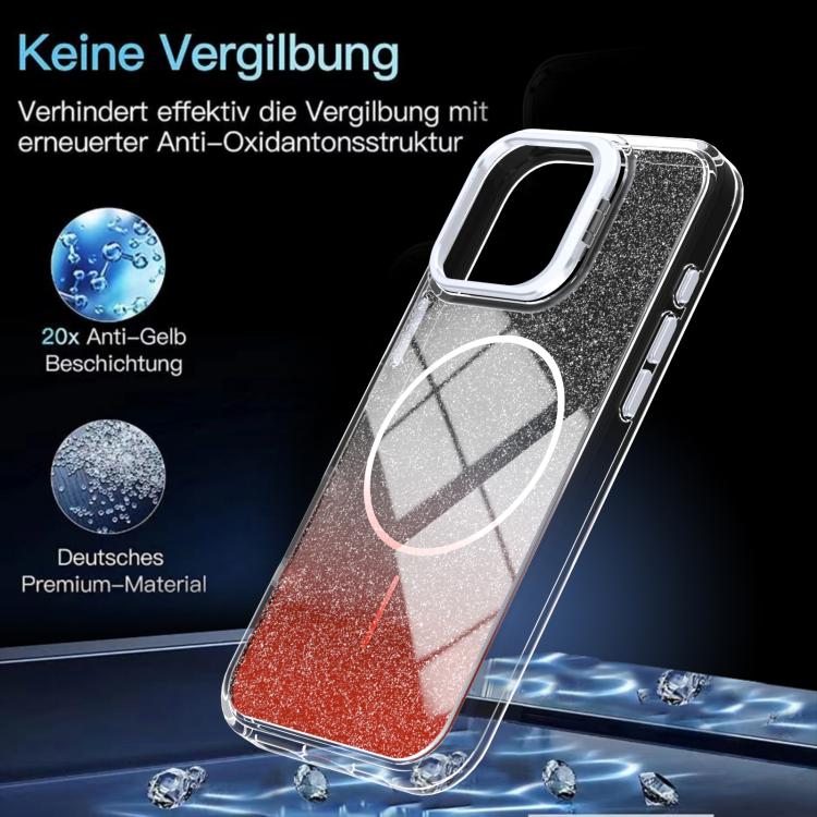 For iPhone 16 Pro Max Glitter Gradient Magnetic Lens Frame Holder Phone Case