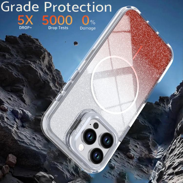 For iPhone 16 Pro Max Glitter Gradient Magnetic Lens Frame Holder Phone Case