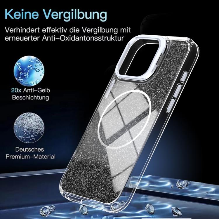 For iPhone 16 Pro Max Glitter Gradient Magnetic Lens Frame Holder Phone Case