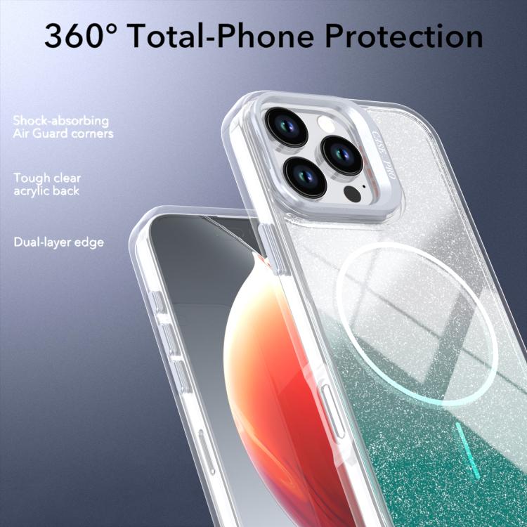For iPhone 16 Pro Max Glitter Gradient Magnetic Lens Frame Holder Phone Case
