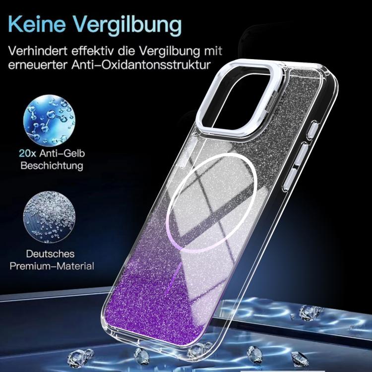 For iPhone 16 Pro Max Glitter Gradient Magnetic Lens Frame Holder Phone Case
