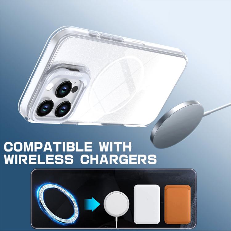 For iPhone 16 Pro Glitter Gradient Magnetic Lens Frame Holder Phone Case