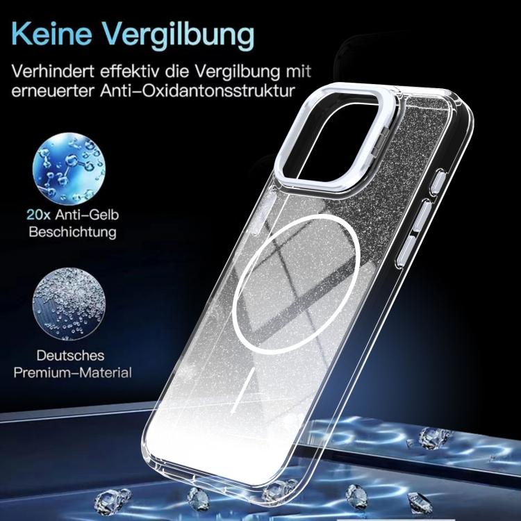 For iPhone 16 Pro Glitter Gradient Magnetic Lens Frame Holder Phone Case