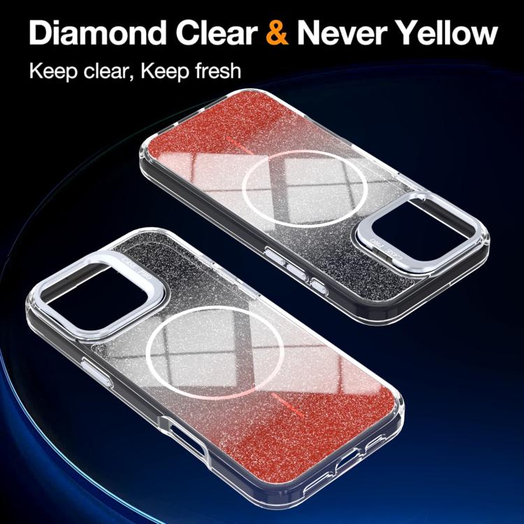 For iPhone 16 Pro Glitter Gradient Magnetic Lens Frame Holder Phone Case