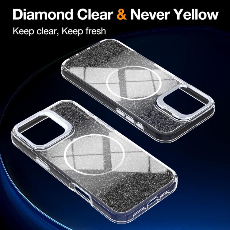 For iPhone 16 Pro Glitter Gradient Magnetic Lens Frame Holder Phone Case