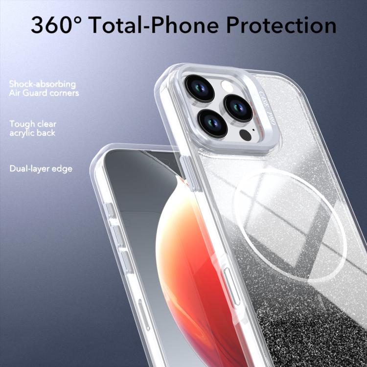 For iPhone 16 Pro Glitter Gradient Magnetic Lens Frame Holder Phone Case
