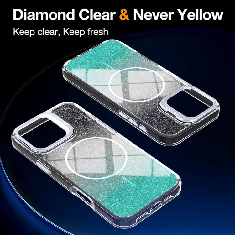 For iPhone 16 Pro Glitter Gradient Magnetic Lens Frame Holder Phone Case