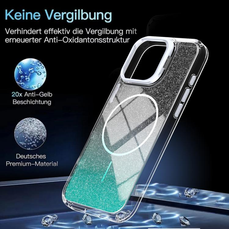 For iPhone 16 Pro Glitter Gradient Magnetic Lens Frame Holder Phone Case