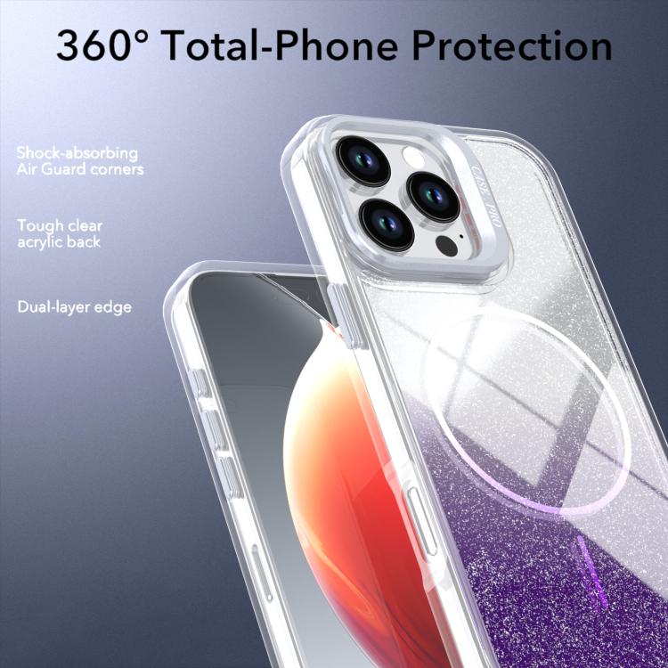 For iPhone 16 Pro Glitter Gradient Magnetic Lens Frame Holder Phone Case