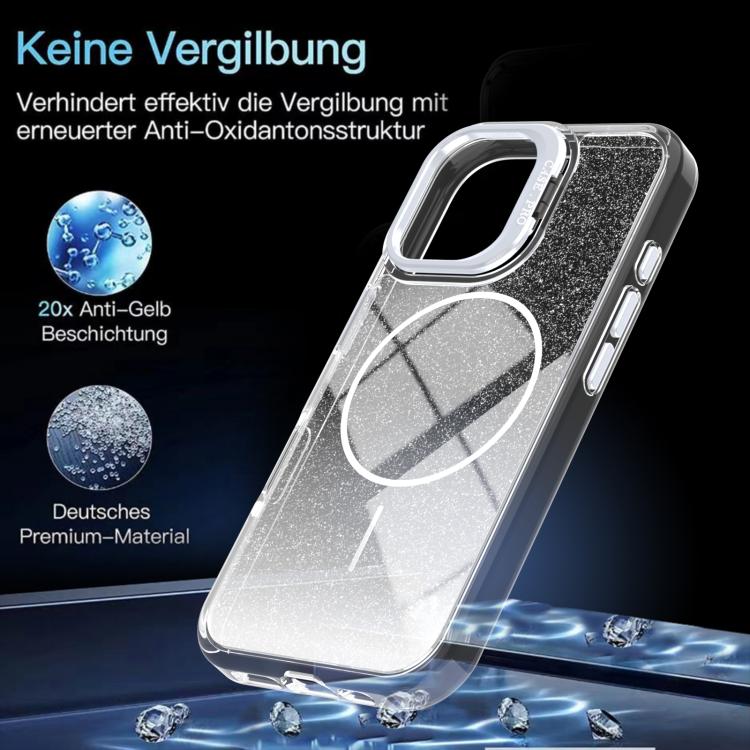 For iPhone 16 Plus Glitter Gradient Magnetic Lens Frame Holder Phone Case