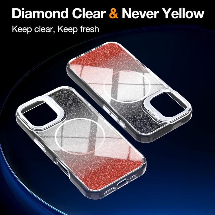 For iPhone 16 Plus Glitter Gradient Magnetic Lens Frame Holder Phone Case