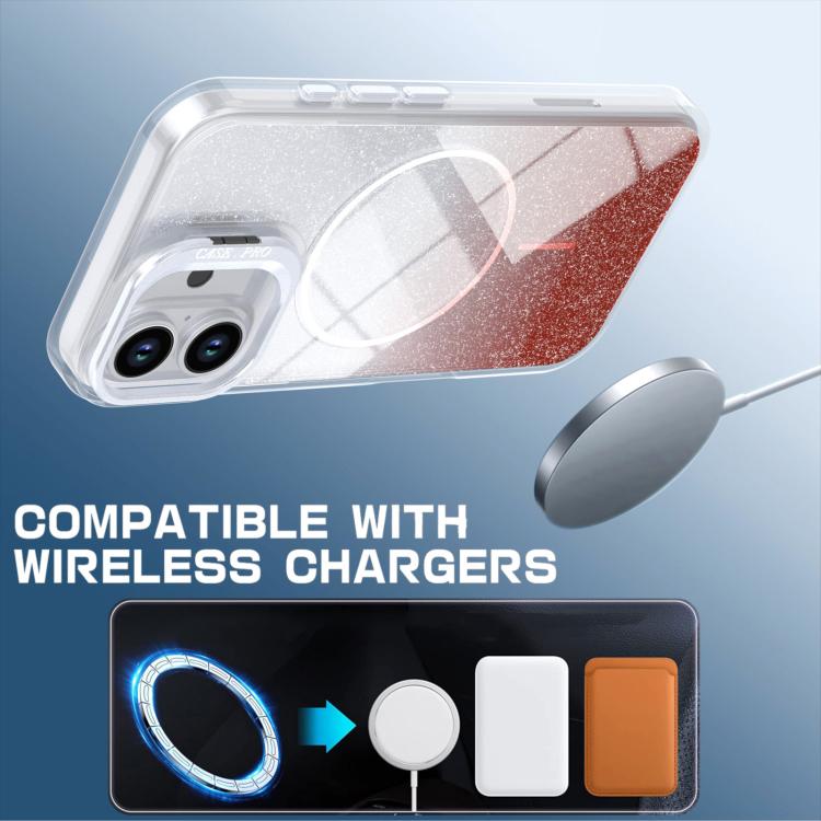 For iPhone 16 Plus Glitter Gradient Magnetic Lens Frame Holder Phone Case