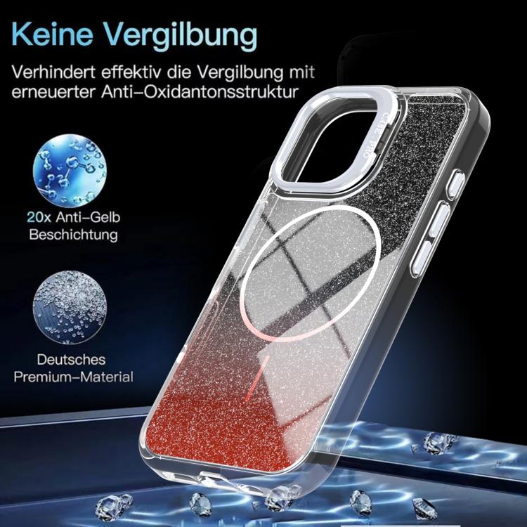 For iPhone 16 Plus Glitter Gradient Magnetic Lens Frame Holder Phone Case