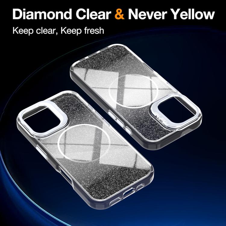 For iPhone 16 Plus Glitter Gradient Magnetic Lens Frame Holder Phone Case