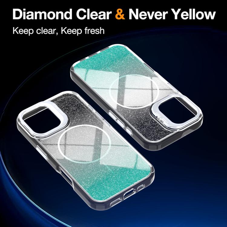 For iPhone 16 Plus Glitter Gradient Magnetic Lens Frame Holder Phone Case