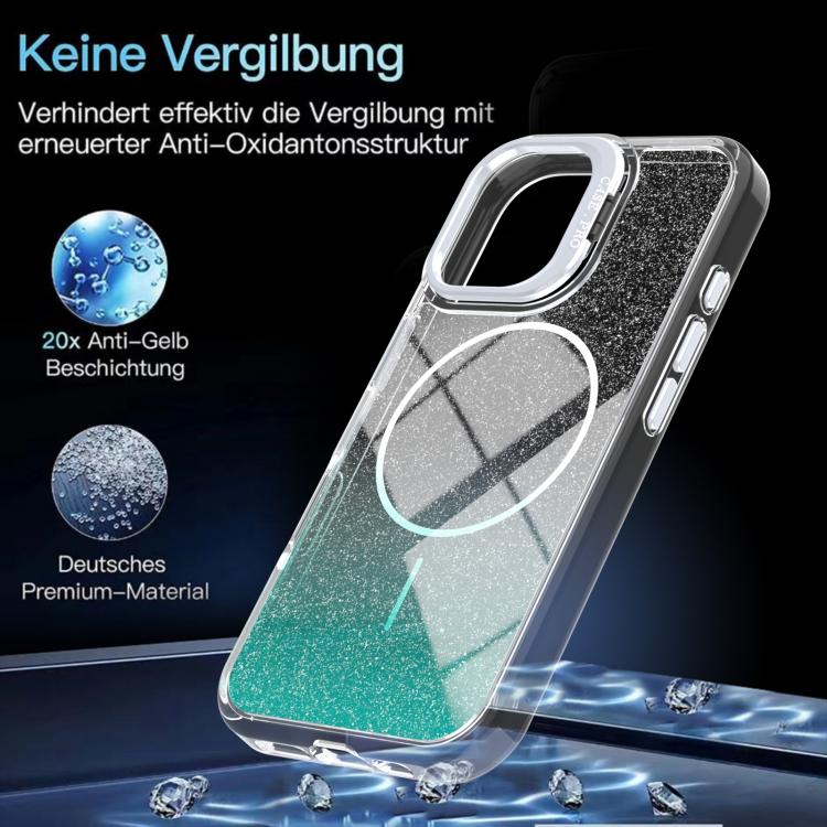 For iPhone 16 Plus Glitter Gradient Magnetic Lens Frame Holder Phone Case