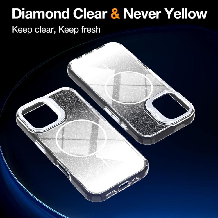 For iPhone 16 Glitter Gradient Magnetic Lens Frame Holder Phone Case