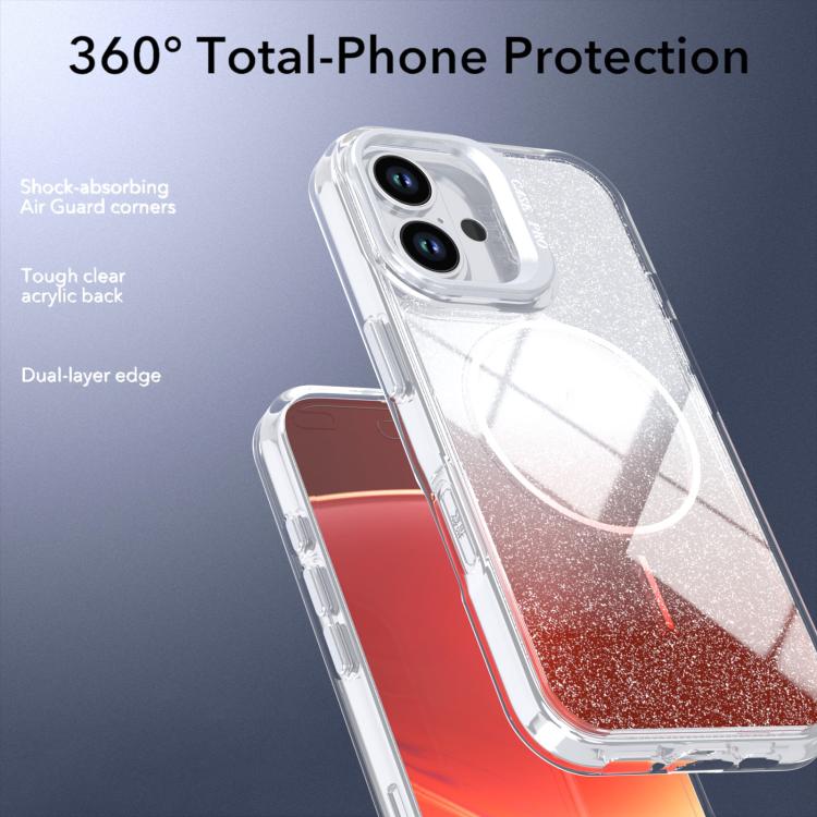 For iPhone 16 Glitter Gradient Magnetic Lens Frame Holder Phone Case